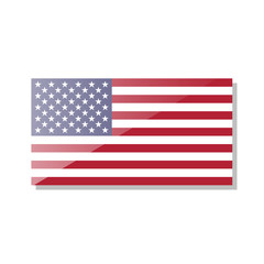 Flag of USA with bright transparent highlight and grey shadow. Vector illustration isolated on white background.