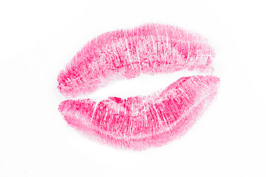 Pink lipstick mark on white