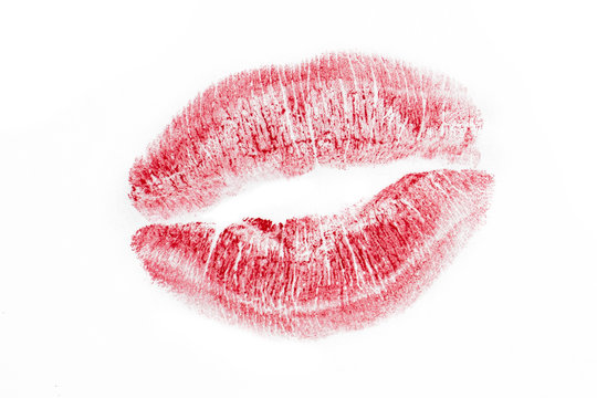Red lipstick mark on white