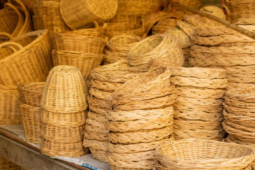 Woven baskets were made of bamboo sheet and made in Thailand