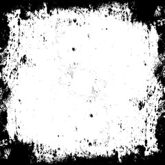 Grunge dirty frame. Stained pattern. Distressed texture. Black painting on white empty background. 