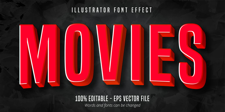 Movies Text, 3d Red Movie Style Editable Font Effect