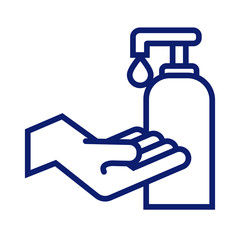 hand washing using antibacterial soap bottle line style
