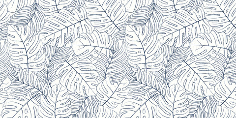 Tropical seamless natural pattern of exotic leaves. © Aleksandr
