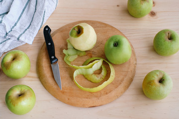 Close-up of golden apples with the peel removed