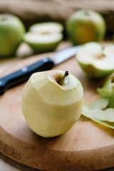 Close-up of golden apples with the peel removed