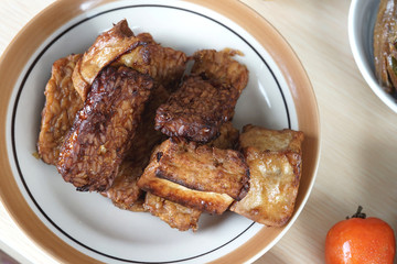 Very sweet traditional Indonesia snack called Tempeh and Tahu 