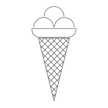   Black and white vector image, icon or picture of waffle ice cream on white background