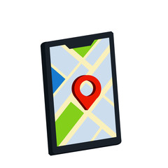 Mobile phone with a city map. Navigation and GPS. Modern technologies and path search. Cartoon flat illustration
