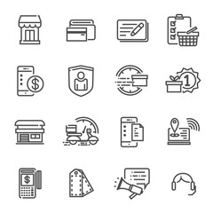 Simple set of shop modern thin line icons. Trendy design. Pack of stroke icons. Vector illustration isolated on a white background.