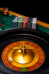 Spinning Roulette table close up at the Casino - Selective Focus