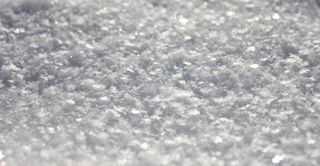 Fluffy sparkling snow. Snowflakes sparkling in the sun. Snow in the winter. Snow carpet. Snow background