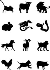 Zodiac, 12 Symbolic Animals, vector file