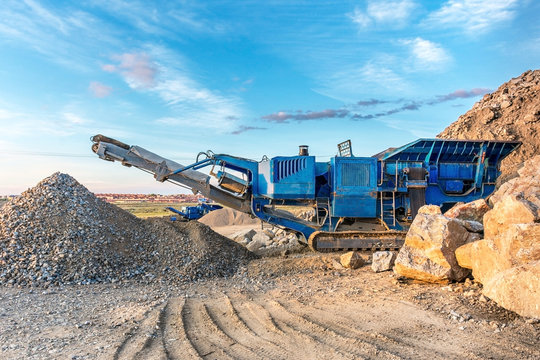 Stone crushing machine in a quarry or outdoor mine