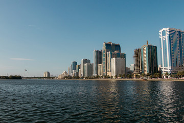 Fototapeta na wymiar Sharjah corniche from Al Majaz Waterfront 
