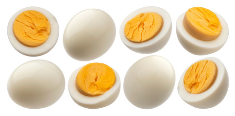 Hard boiled chicken eggs isolated on white background