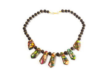beads from natural Variscite, Lava on a white background isolate