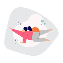 Hand drawn vector illustration, concept of home sports training and home gym. Sport and coach online. Sports marathon online training. The girl goes in for sports at home.