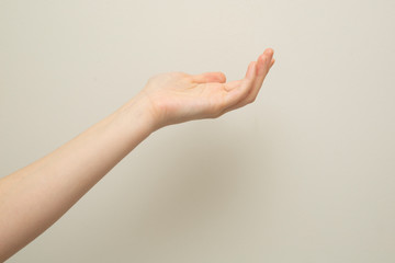 Woman hand on white background