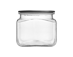 Empty transparent glass jar isolated on white