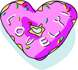 heart shaped donut sugar sweet lovely sign sprinkles cookie cake isolated on white background