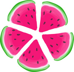 watermelon fruit tringl pieces in round summer red melon icon isolated on white background
