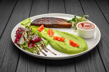 Vegetarian Cabbage Steak with Pea Puree