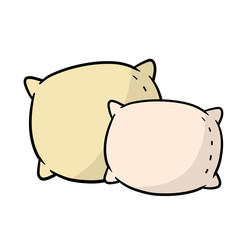 Set of pillows. Large and small object. Cartoon flat illustration. Soft colored cushions in yellow and pink. Element of bedroom and bed for sleep