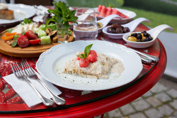 Güllaç with watermelon and mint