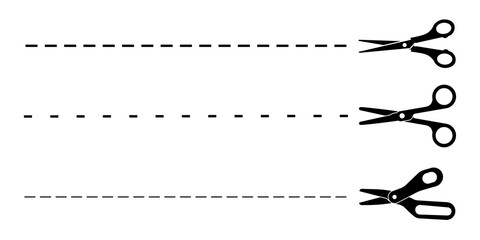 Set of cut lines with black scissors vector illustration