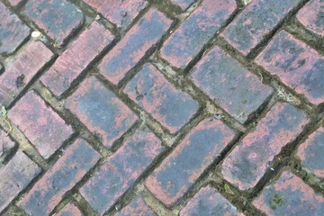 A pathway of old red brick cement  for texture background,dirty skin ground floor