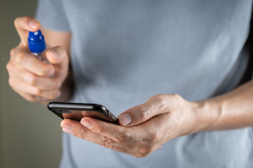 Man using hand sanitizer wash gel  for protection coronavirus (covid-19) and germ, health care concept