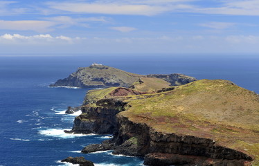 Stone cliffs of volcanic origin in the Atlantic Ocean near Madeira Island