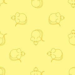 Yellow mice seamless pattern, wallpaper texture print, wrapping design. Vector graphics.