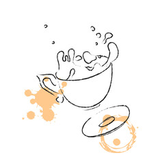 Sketched hand drawn coffee cup, hot tea drink. Tea cup symbol with stains of drinks. Vector illustration in sketch style, outline. Pencil sketch.