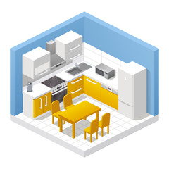 Vector realistic illustration isometric kitchen