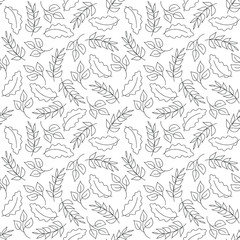 Leaves: simple drawings, colorless seamless pattern, floral wallpaper texture print, wrapping design. Vector graphics.