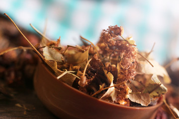 Dry medicinal grass in a jar, macro