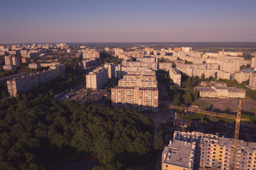 Panoramic view of the Park area and new residential area in Vladimir city, Russia