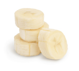 banana pieces isolated on white background with clipping path and full depth of field.