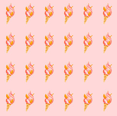 pattern ice cream with orange slices on a pink background