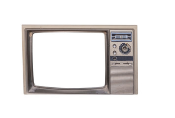 Vintage Television with cut out screen for mock up isolated on white background with clipping path