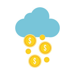 coins money dollars with cloud flat style icon