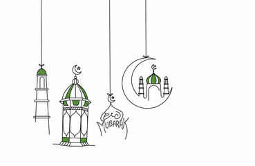 Eid Mubarak celebration- Mosque. Vector illustration.