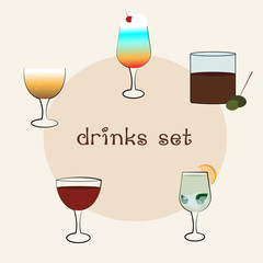 Set of alcoholic beverages. Vector illustration.