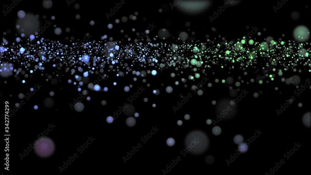 Aufkleber multicolored spheres particles fast float in space in with depth of field. abstract animation of par