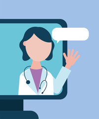 online health technology with doctor in desktop