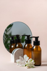 Two glass bottles with organic and natural cosmetics product