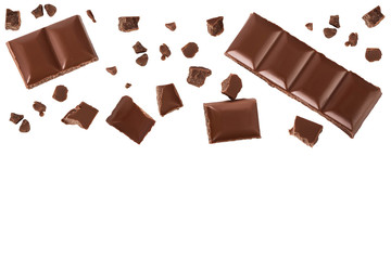 piece of chocolate isolated on white background with clipping path. . Top view with copy space for your text. Flat lay.