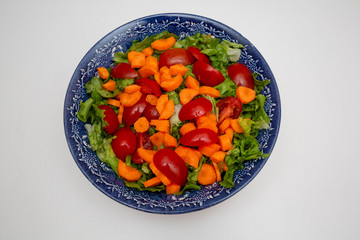 Top view salad on white background